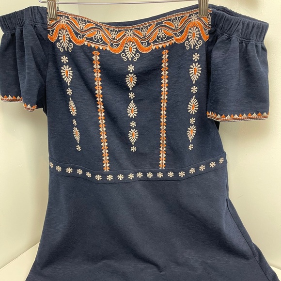 Tory Burch Navy Strapless Dress with Orange and Cream Embroidery - Picture 4 of 11